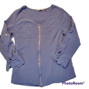 Soft Surroundings Top Blue Long Sleeve Full Zip Tunic Blouse Size Small VGUC